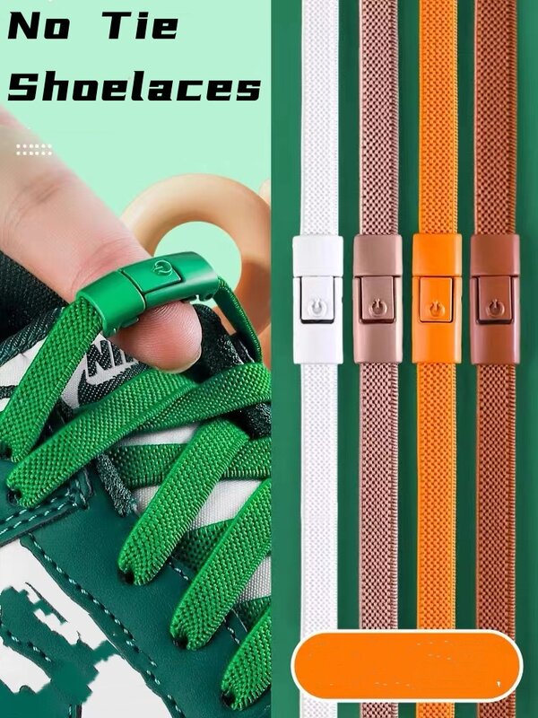 New Without Ties Elastic Laces No Tie Shoe Laces Press Lock Shoelaces Sneaker Kids Adult 8MM Widened Flat Shoelace for Shoes