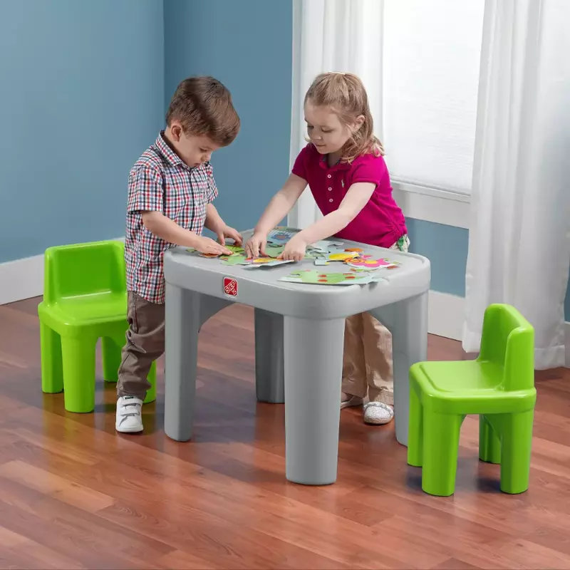 Meja plastik kursi anak Set, abu-abu