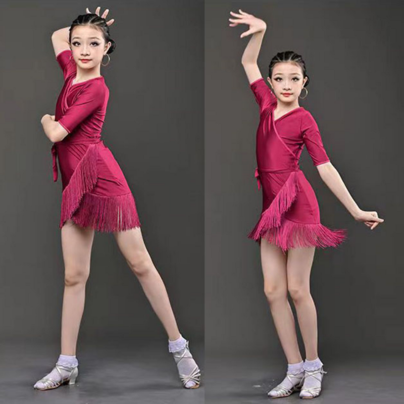 فستان رقص للأطفال للفتيات ملابس الرقص الأحمر والتنورات ذات الكشكش والمنافسة زي للأطفال ملابس ممارسة العرض المسرحي