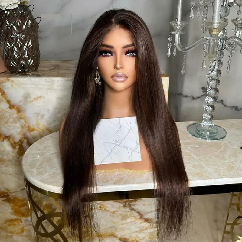 Black Soft 26 inch 180Density Long Glueless Silky Straight Lace Front Wig For Women BabyHair Preplucked Heat Resistant Daily