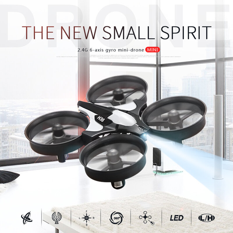 JJRC-Mini Dron H36 con Control remoto, cuadricóptero de 2,4G, 4 canales, 6 ejes, modo 3D sin cabeza, helicóptero, Flip de 360 grados, LED, juguetes para niños