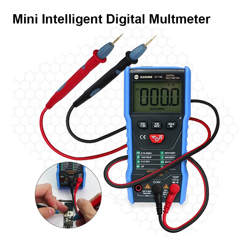 SUNSHINE-DT-19N Mini Multímetro Digital Inteligente, Medição De Resistência, Alta Precisão AC DC Amperímetro, Ferramenta De Voltímetro