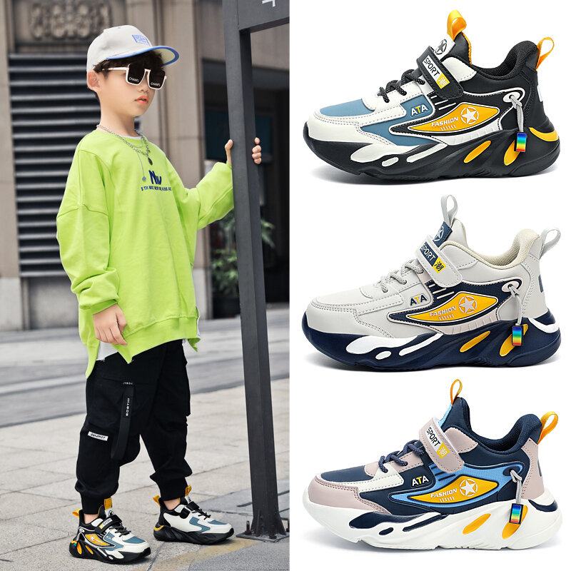Fashion Kids Leather Running Shoes  School Sports Shoes Childrens Shoes Boys and Girls Running Shoes Non-slip Size 28-40