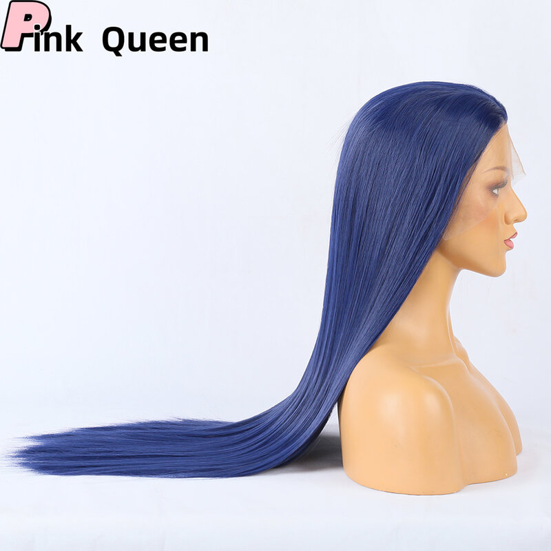long style Dark blue large lace women chemical fiber perruques lace front wig High quality high temperature synthetic lace wig