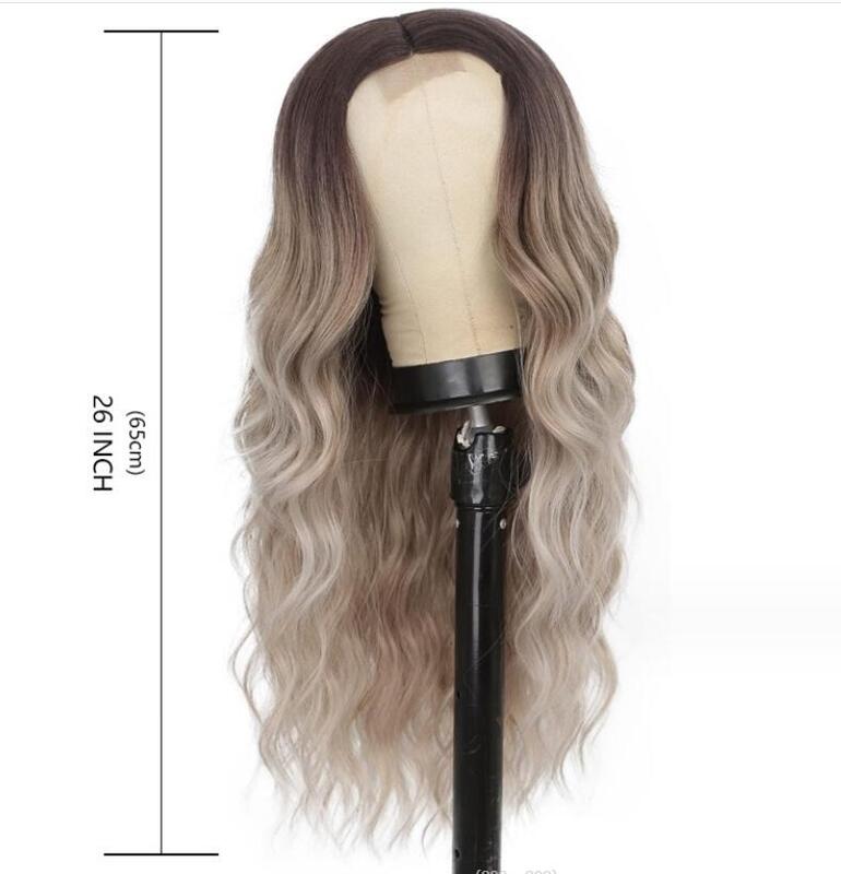 3-kolorowa nowa damska długa czarna mieszanka blond środkowa część Ombre włosy kręcone mała koronkowa peruka