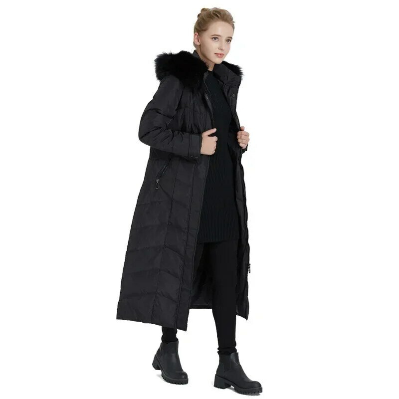 Chaqueta de plumón de pato blanco extendido para Mujer, chaquetas cálidas y gruesas con cuello de piel de zorro, abrigos delgados con capucha para Mujer, Abrigo de invierno