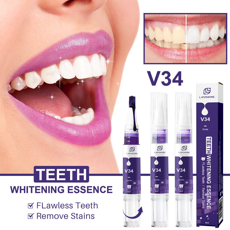 Lanthome-Dentes Whitening Caneta Dentífrico, V34 Gel Dente, Ilumine Serum Limpo, Removedor de Manchas, Corrector Cor Roxa, Viagem, Partable