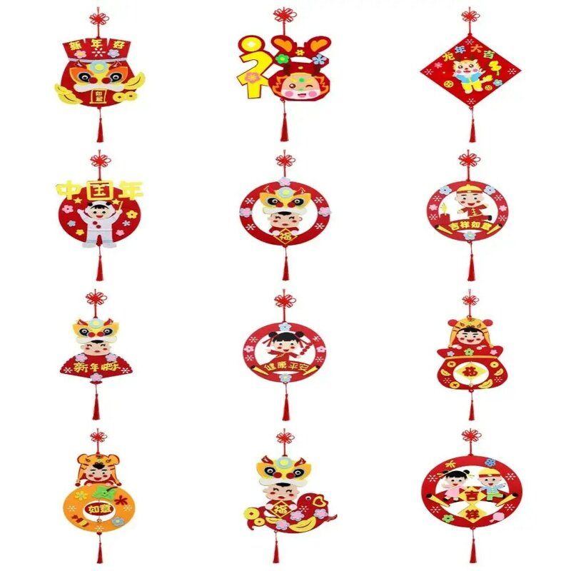 Liontin dekorasi gaya Tiongkok kartun, mainan DIY, properti tata letak, kerajinan mainan edukasi Tahun Baru dengan tali gantung