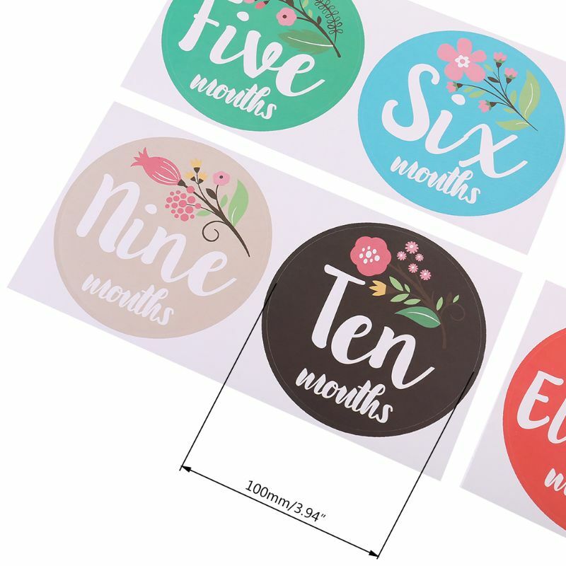 1-12 Months Baby Monthly Milestone Sticker Baby Photography Props Photo Stickers Flower Plants Photographic Props