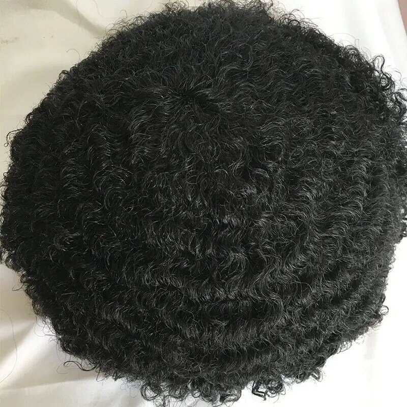Afro Curly Toupee For Black Men 10x8'' African American 6MM Afro Wave Curl Human Hair Systems Replacements Kinky Curly Mens Wigs