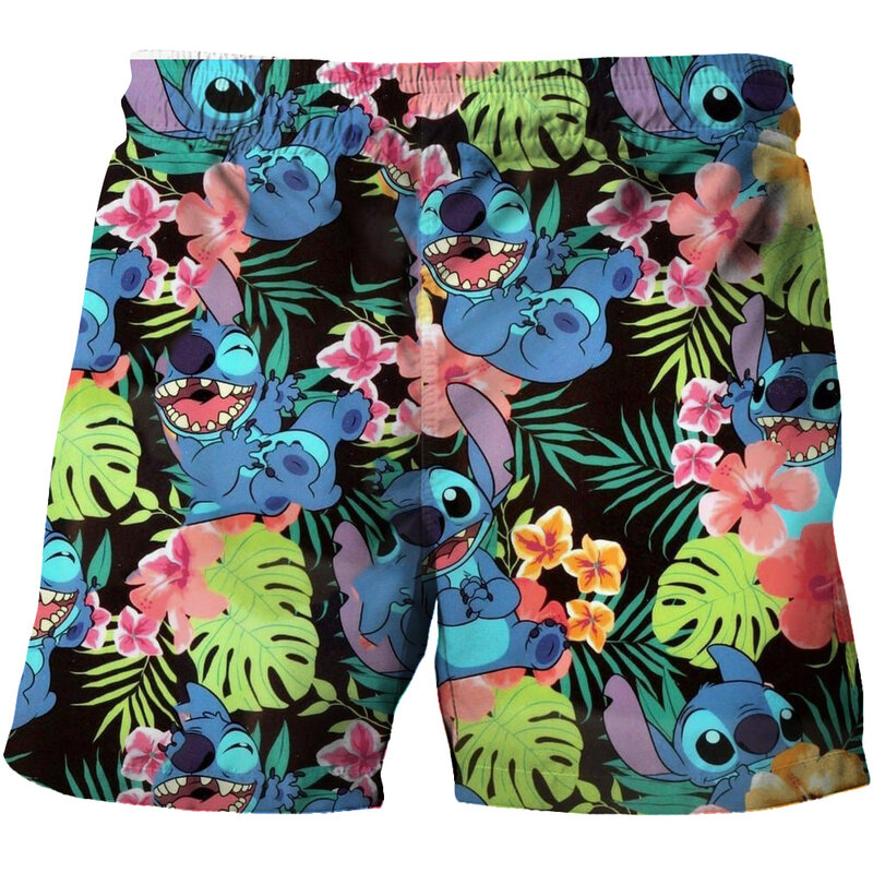 Disney Stitch shorts children's clothing beach shorts boys printed T-shirts fun men's shorts baby beach clothing