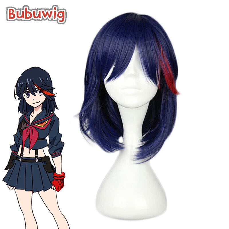 Bubuwig syntetyczne włosy zabij La zabij Ryuko peruka do Cosplay kobiety 40cm niebieskie mieszane czerwone proste syntetyczne Anime peruki żaroodporne