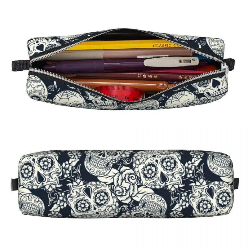 Creative Sugar Skull Floral Pencil Cases Day of the Dead Pencil Box Pen Holder for Student Bag Students School Gift Stationery