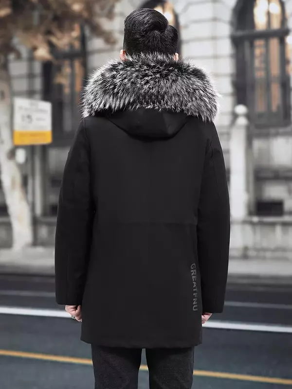 Корейская модная мужская меховая куртка, пальто с воротником из лисьего меха, парки средней длины, зимние меховые пальто со съемной подкладкой из кроличьего меха PK2230