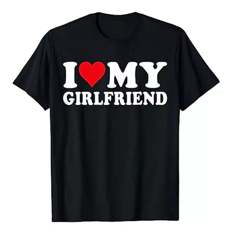 I Love My boyfriend, I Heart My boyfriend, I Love My GF T-Shirt huruf dicetak ucapan Tee Atasan lucu Valentine kekasih pakaian