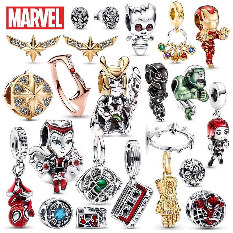 Disney Marvel 925 bracciale in argento perline Spiderman Super Hero Charm Fit Pandora Bangle fai da te donne ciondolo gioielli regalo 2024