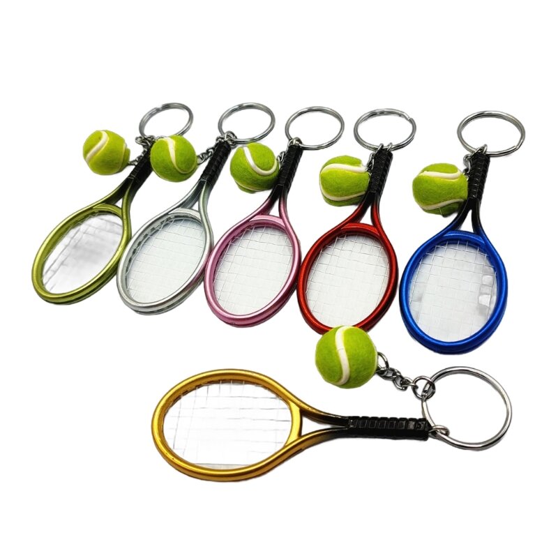 6 шт. теннисный брелок для ключей с теннисной битой и теннисным мячом, автомобильный держатель для ключей, рюкзак, кошелек, для