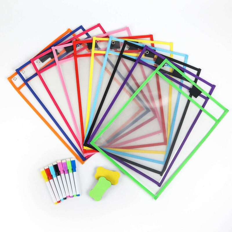 Borsa portadocumenti cancellabile borsa portadocumenti in PVC per bambini borsa portadocumenti riutilizzabile trasparente per scrivere e pulire