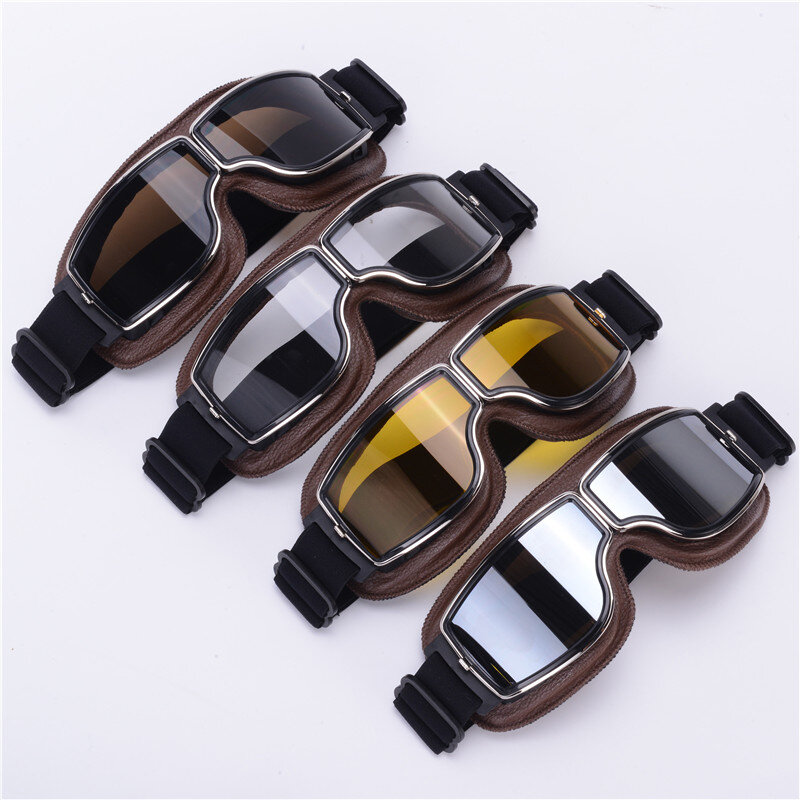 Windproof Motorcycle Helmet Glasses, Universal Folding Leather Sunglasses, Retro Motorcycle Accessories
