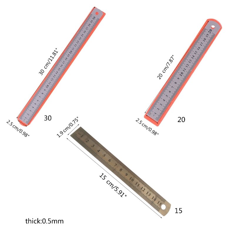 YYSD الفولاذ المقاوم للصدأ مسطرة قياس 15/20/30 سنتيمتر مسطرة مستقيمة أداة اليد اللوازم المكتبية المدرسية أدوات القياس المحمولة