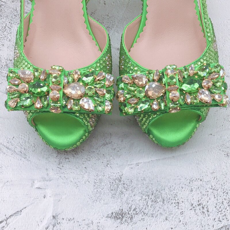 Bs1555 personalizável vário vestido de salto sandália sapatos femininos hortelã verde ouro cristal sapatos e bolsa conjunto para mulher