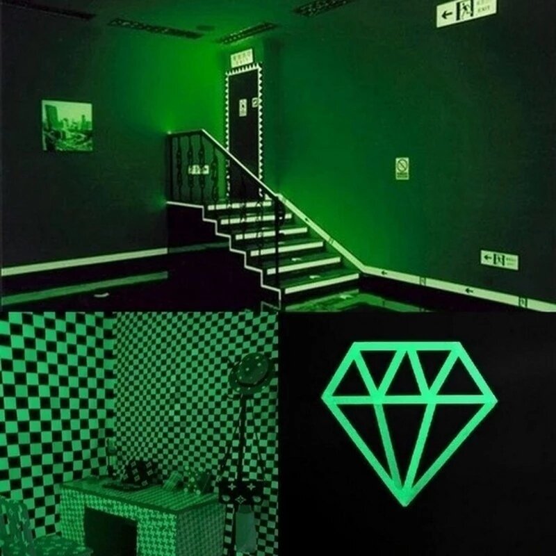 Cinta luminosa autoadhesiva verde oscuro, visión nocturna, brilla en la oscuridad, advertencia de seguridad, escenario, decoración del hogar, 3m/5m