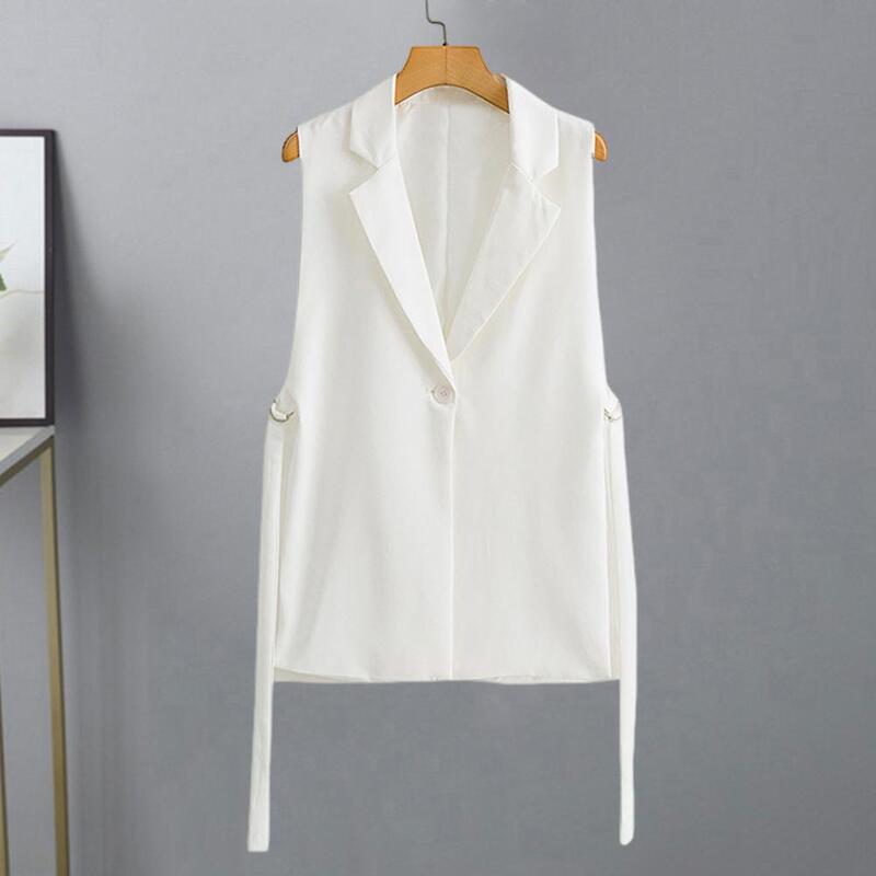 Suit Vest Women Business Waistcoat Elegant V-neck Waistcoat for Women Chic Single Button Cardigan with Turn-down Collar for Wear