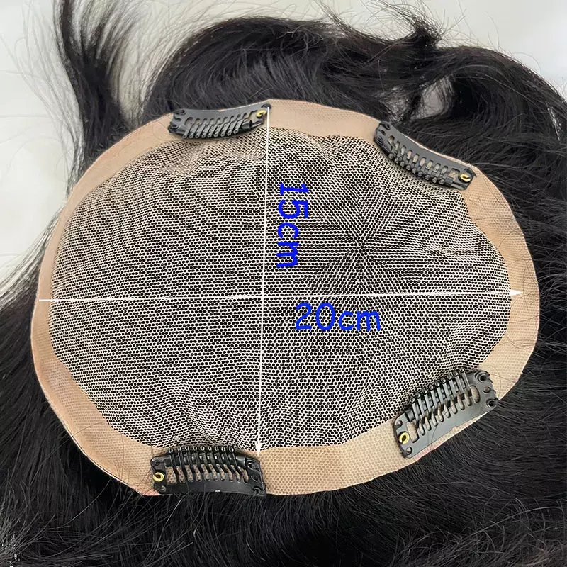 Human Hair Men's Toupee French Lace With NPU Around Base Men's Hair Systems Hairpiece 1B Color Mens Wig