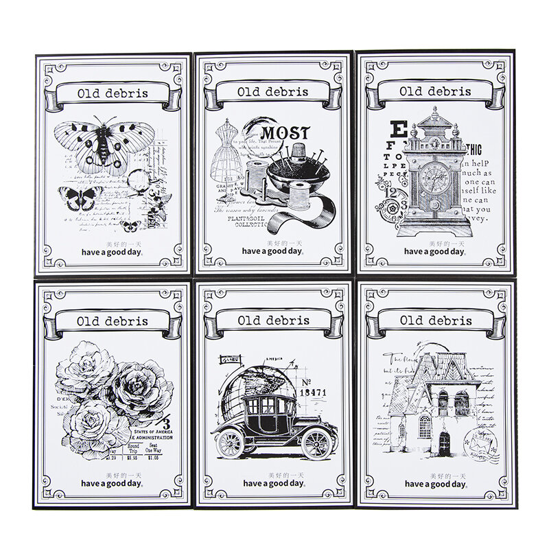 6 Sets/partij Oude Puin Serie Markers Fotoalbum Decoratie Zwavelzuur Papier Sticker