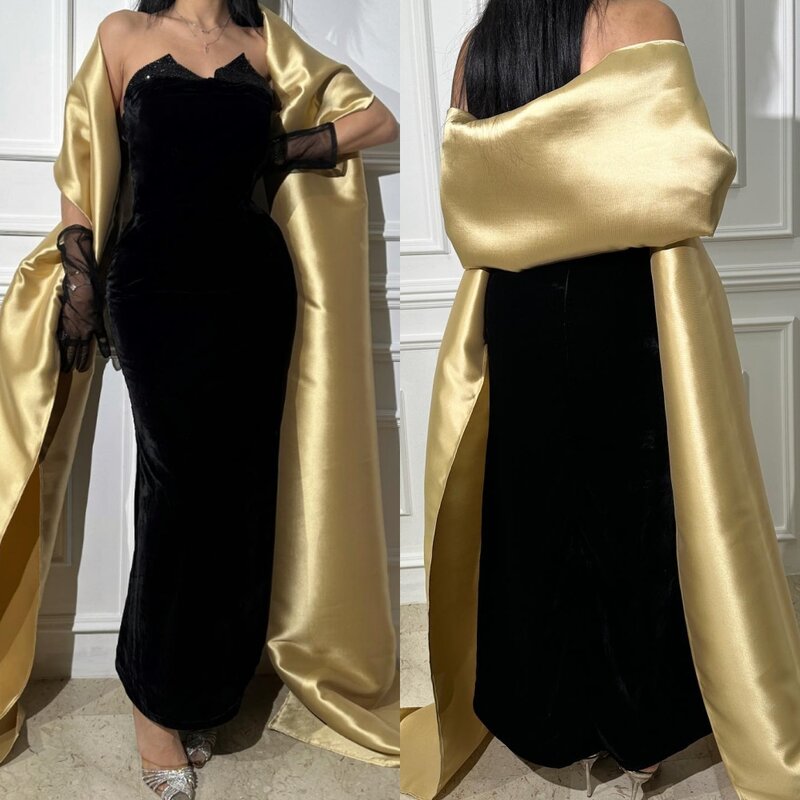 Ballkleid Saudi-Arabien Velours Perlen Hochzeits feier A-Linie träger lose maßge schneiderte Anlass Kleid Midi Kleider