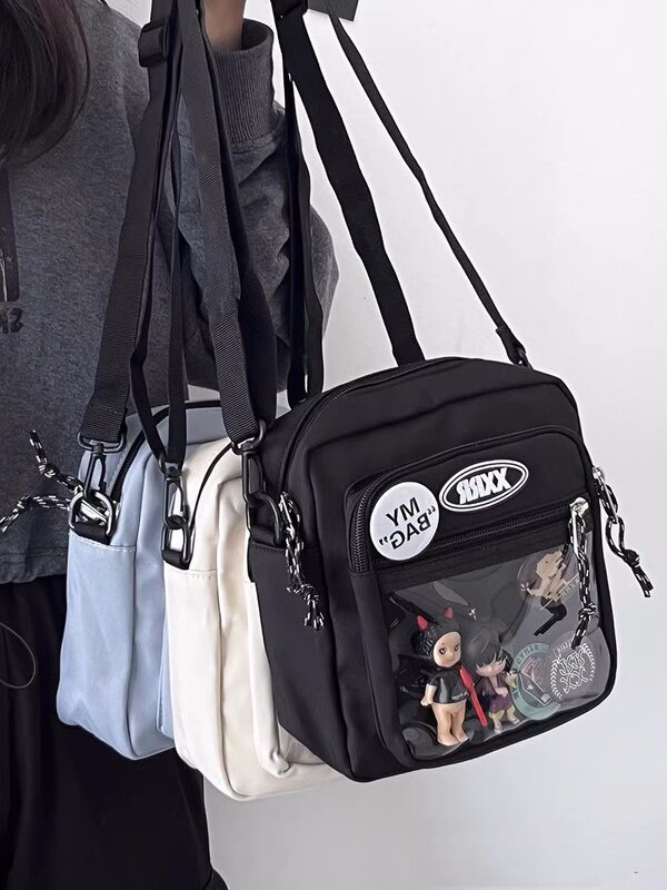 Koreańskie modne torby Crossbody dla kobiet i mężczyzn Unisex Itabag przezroczysta kieszeń torba na telefon i torebka torba mała na ramię Ita