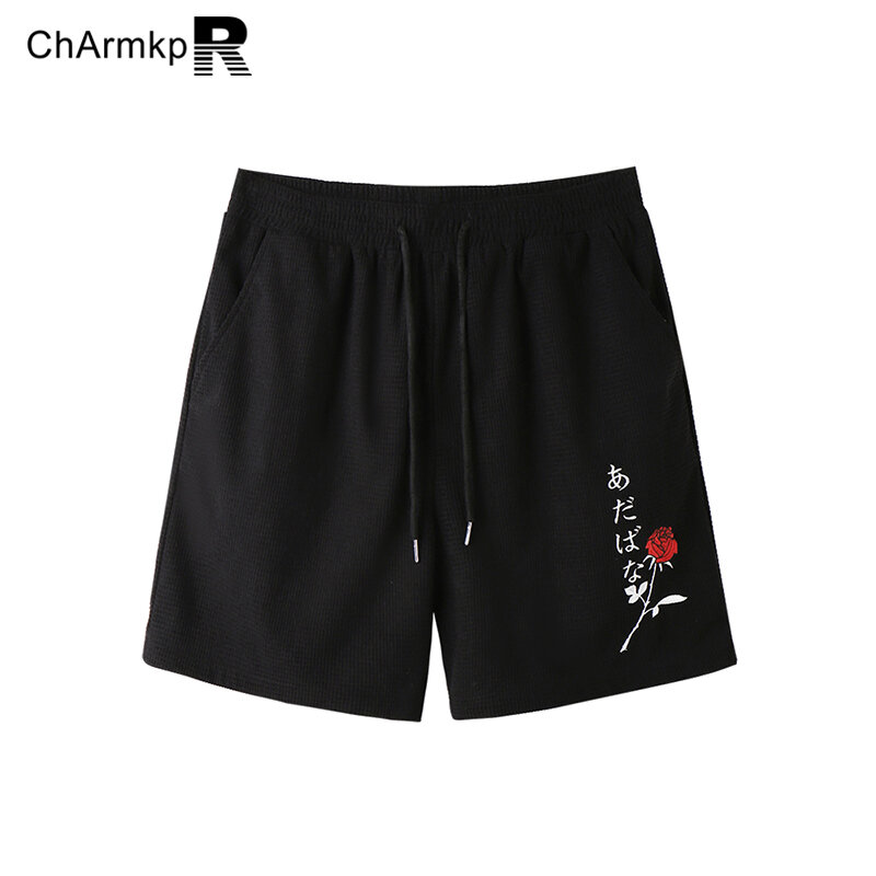 Charmkpr-Shorts e conjuntos de camisa de veludo masculino, manga curta, rosa, bordado, patchwork, roupas da moda, verão, 2 peças, 2024