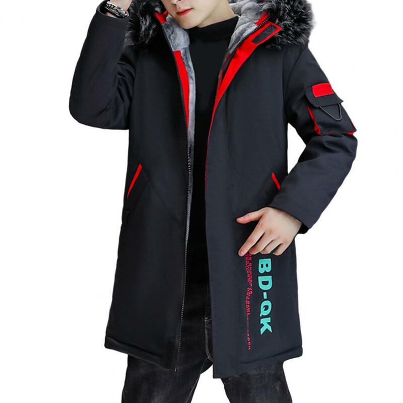 Jaqueta com capuz patchwork masculina com forro polar, monocromática, emenda, quente, elegante, outono, inverno