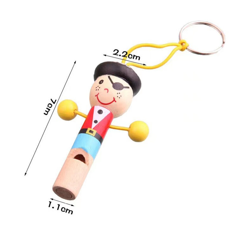 1PCS Mini Wooden Pirate Keychain Whistle Kids Birthday Party Favors Decoration Baby Shower Noice Maker Toys Pinata Goody Bags