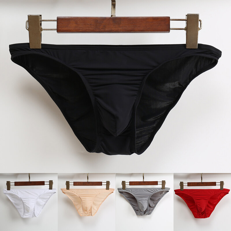 Sexy Men Bulge Pouch Low Waist Transparent Thong G-String Underpants Solid Briefs Underwear Solid Breathable Men's Briefs