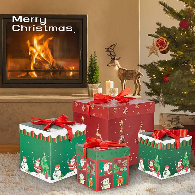 3 Stuks Kerst Geschenkdoos Set Opvouwbare Felle Kleur Kerst Eland Santa Kerstboom Decoraties Home Party Winter Ornament 2024