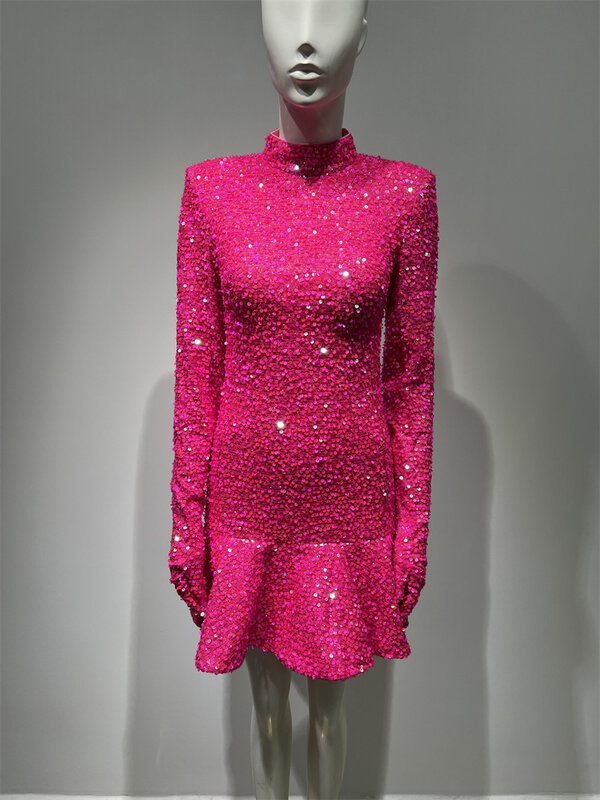 Коктейльные платья, ярко-розовое платье с блестками для выпускного вечера, короткие рукава, Горячие Элегантные платья для женщин 2024, Платья для особых мероприятий