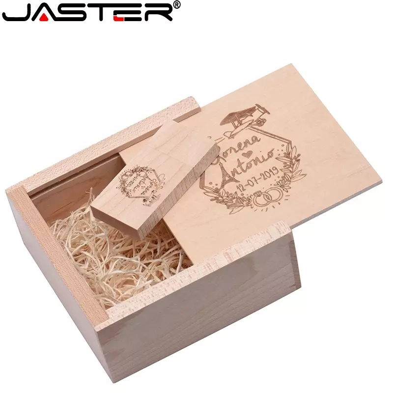 JASTER USB Flash drive 128GB Creative Photography Studio Wedding gift Pen drive 64GB Free custom logo Wooden box Memory stick 8G