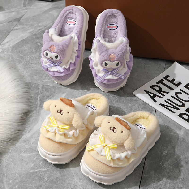 Cute Hello Kitty Slipper for Women Girls Cartoon Sanrio Melody Winter Warm Slipper Platform Anti-slip House Slipper Kuromi Shoes