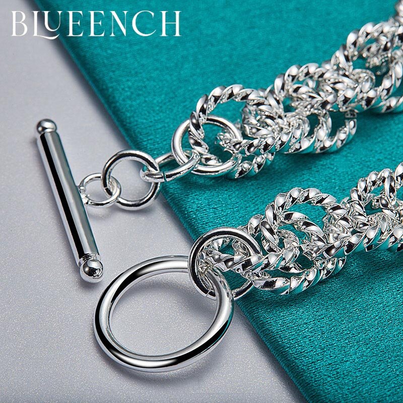 Blueench-pulsera trenzada redonda de Plata de Ley 925 con hebilla OT para mujer, joyería europea y americana con personalidad a la moda