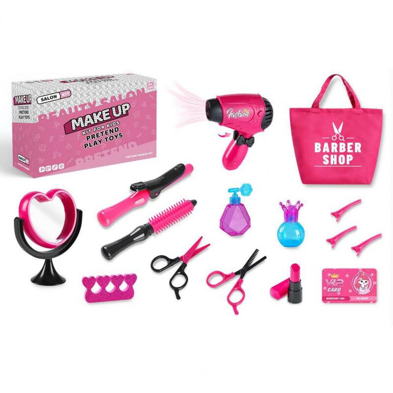 Conjunto de brinquedos para meninas, ferramenta de cabelo, kit de casa com bolsa, experiência do barbeiro, 15 pcs