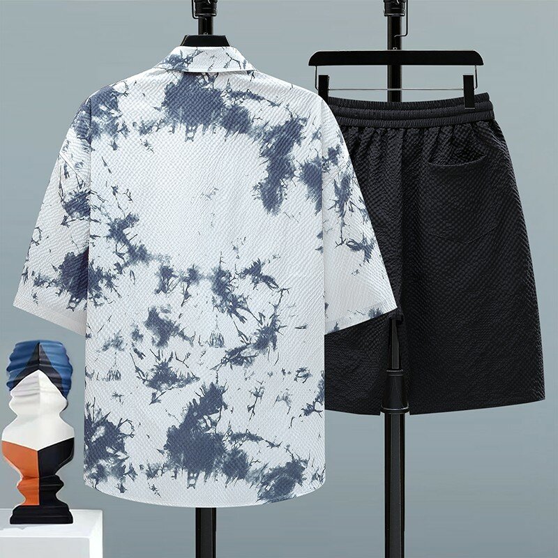 2024 Summer Letter Street Men's Set Shirt+Shorts Fashion Sportswear Men's Casual Set Spring Men's Fashion Shorts Shirt