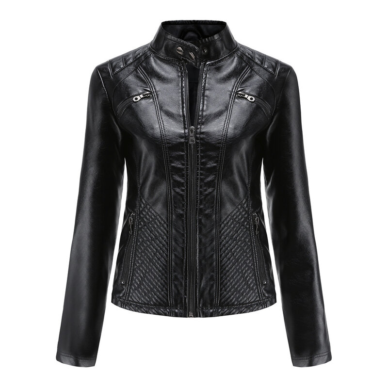 Cappotto da donna Fashion Trend semplice autunno inverno colletto analogico cerniera giacca da moto in pelle PU per donna