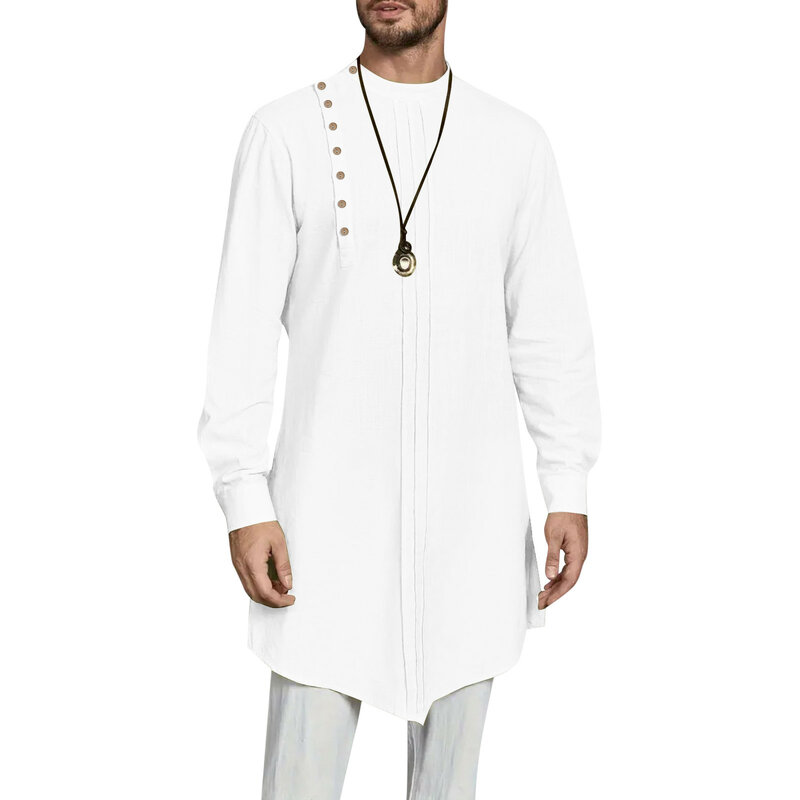 Vestido musulmán para hombre, Túnica árabe media de manga larga con bolsillo bordado, Camisa larga, abrigo, camisa de oración
