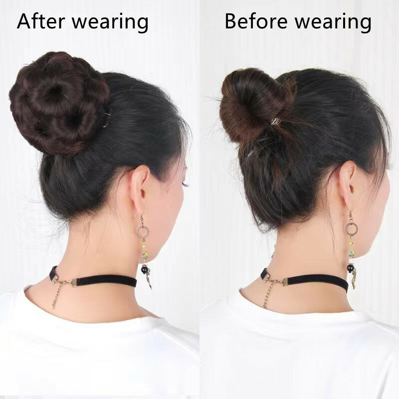 Elegant Synthetic Nine Flowers Curly Claw Clip Hair Bun Chignon False Hair Pieces Coiling Hairpins for Asian Bride Pan Pill