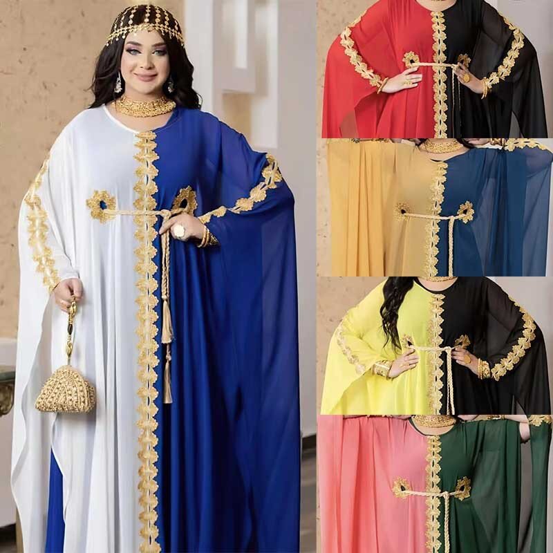 Plus Size African Chiffon Dresses for 2024 Women Dashiki Ankara Muslim Dubai Abayas Boubou Wedding Party Dress Africa Clothing
