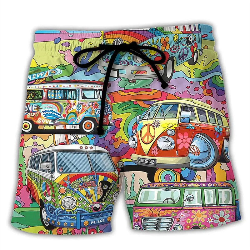 Graffiti colorido 3D impresso surf shorts para homens, shorts de praia, legal, rua, hip hop, sunga para crianças, férias, verão