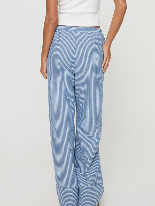 Женские полосатые пижамные брюки с эластичной талией, прямые широкие брюки, повседневные свободные выходные брюки со штативом