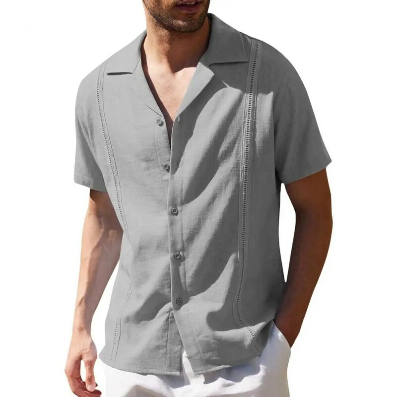 Camicia da uomo tinta unita colletto rovesciato tutto abbinato Casual Top estivo per l'uso quotidiano