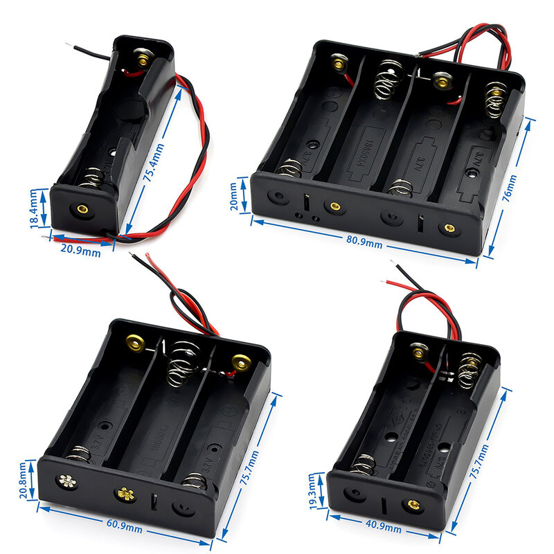 Contenedor de plástico con soporte para baterías, caja con cable de plomo para baterías de 18650 y 18650 V, DIY, 1, 2, 3 y 4 ranuras